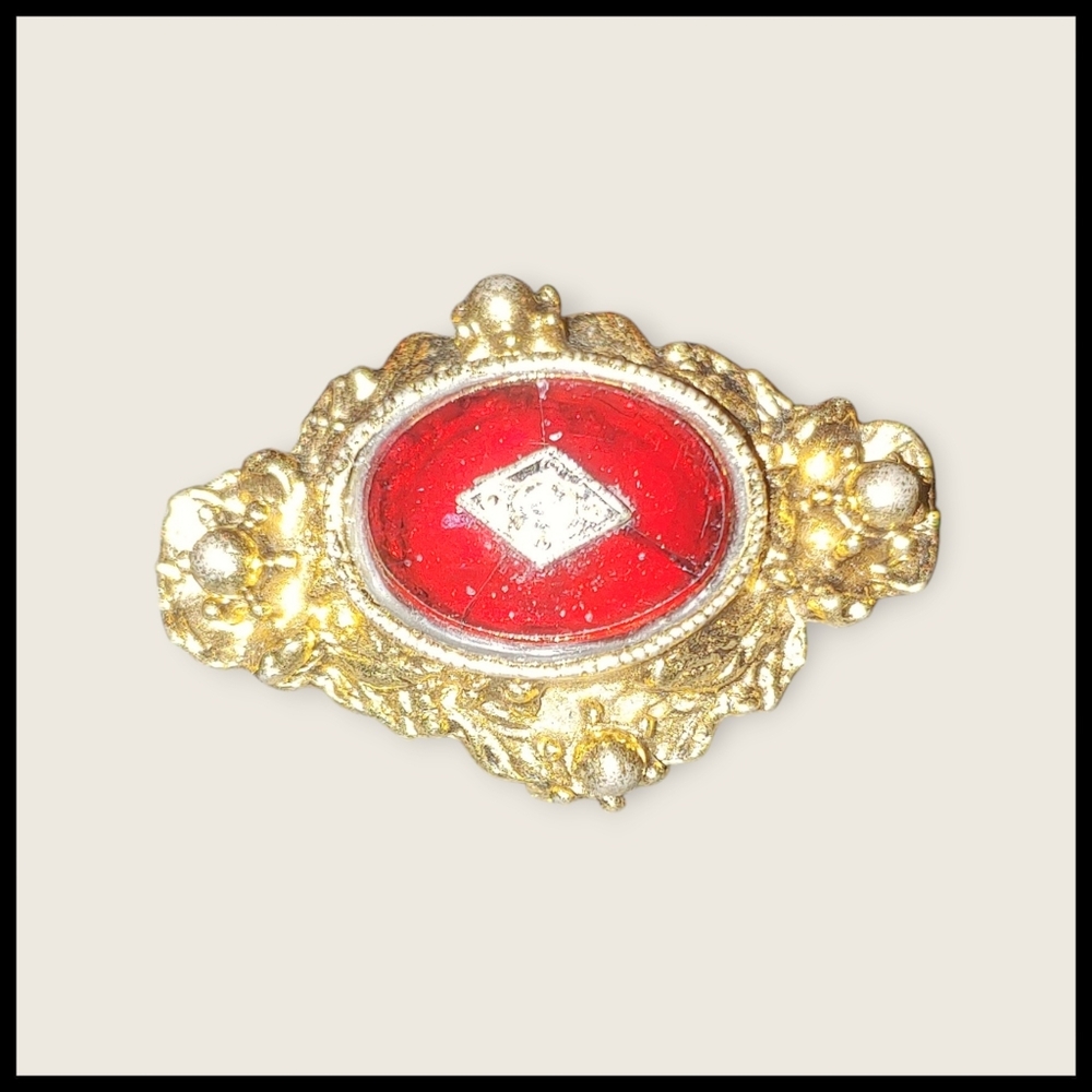 Red Glass Inlaid with Rhinestone Crystal Brooch - Picture 3 of 4